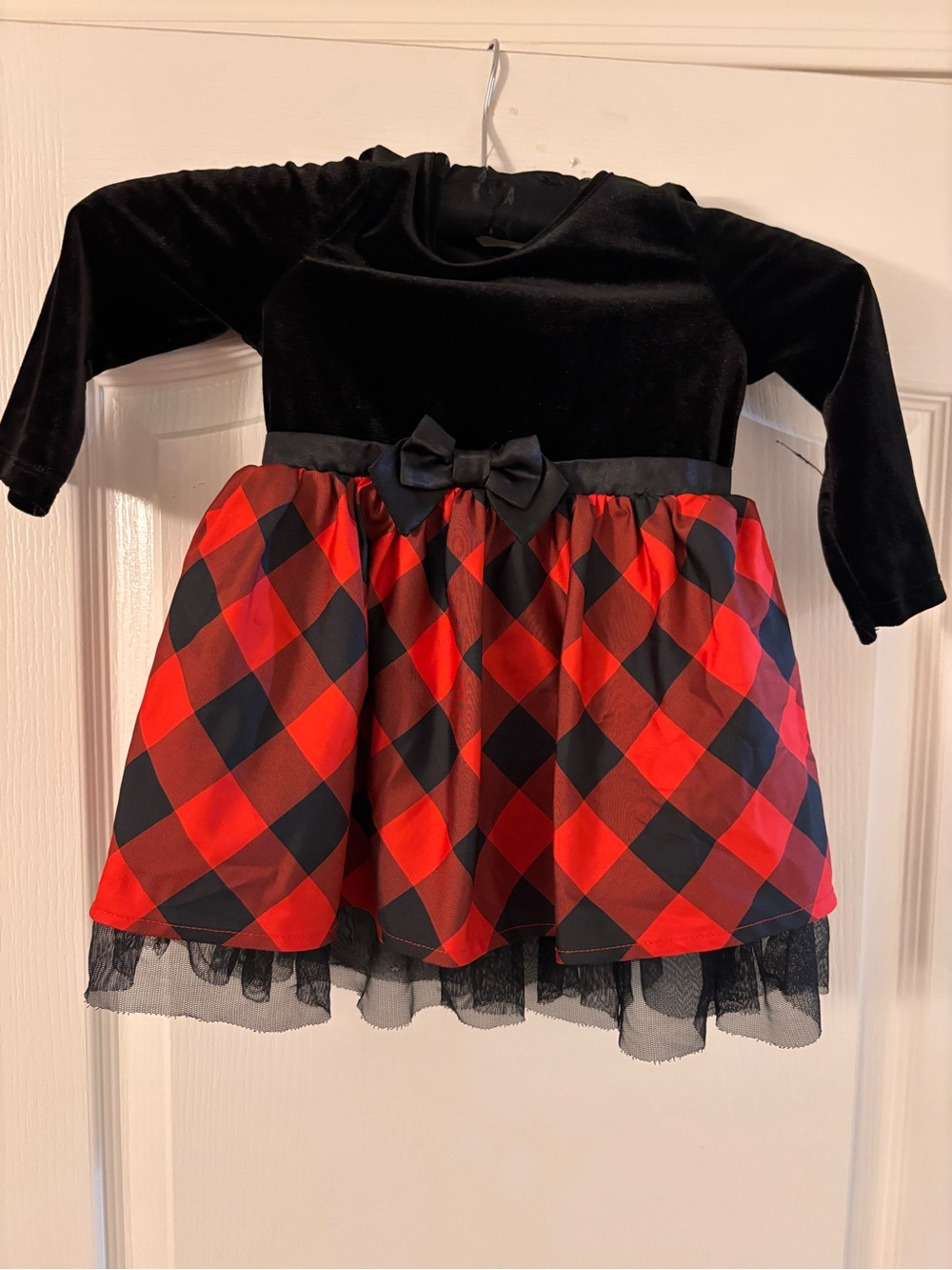 Cat & Jack Holiday Velour & Plaid Dress 🎄 red black toddler 18 months